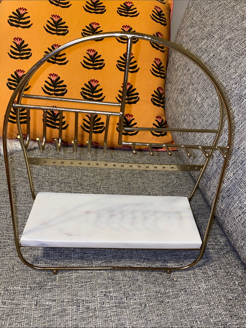 Gold Metal Jewelry Organizer with White Marble Tray